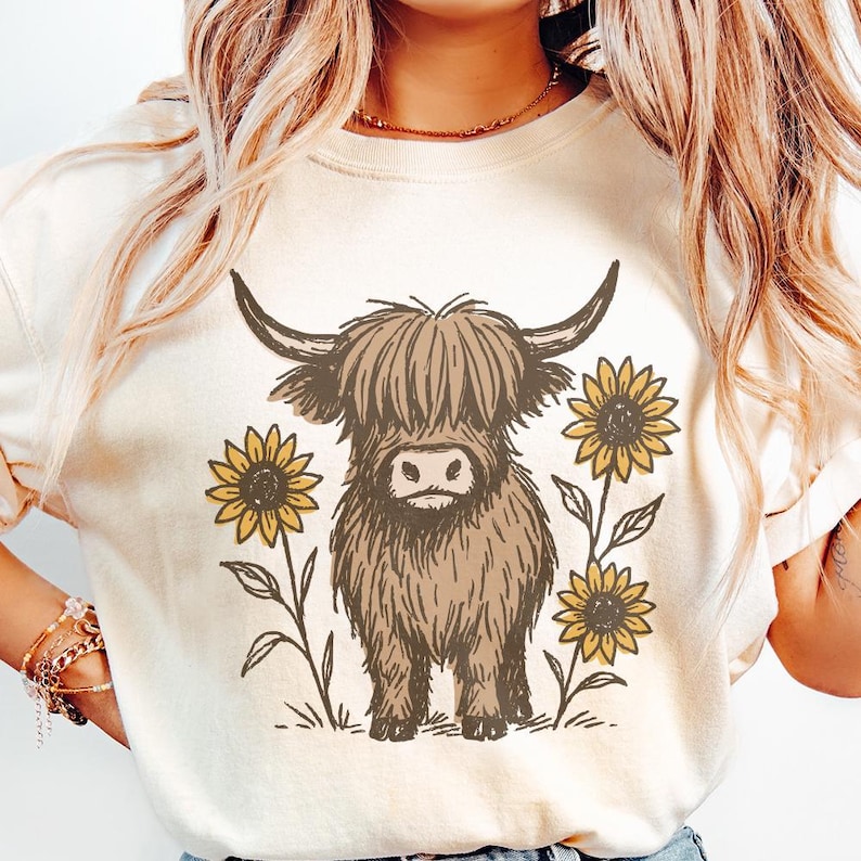 Highland Cow PNG Clipart, Cute Cow With Sunflowers PNG, Farmhouse ...
