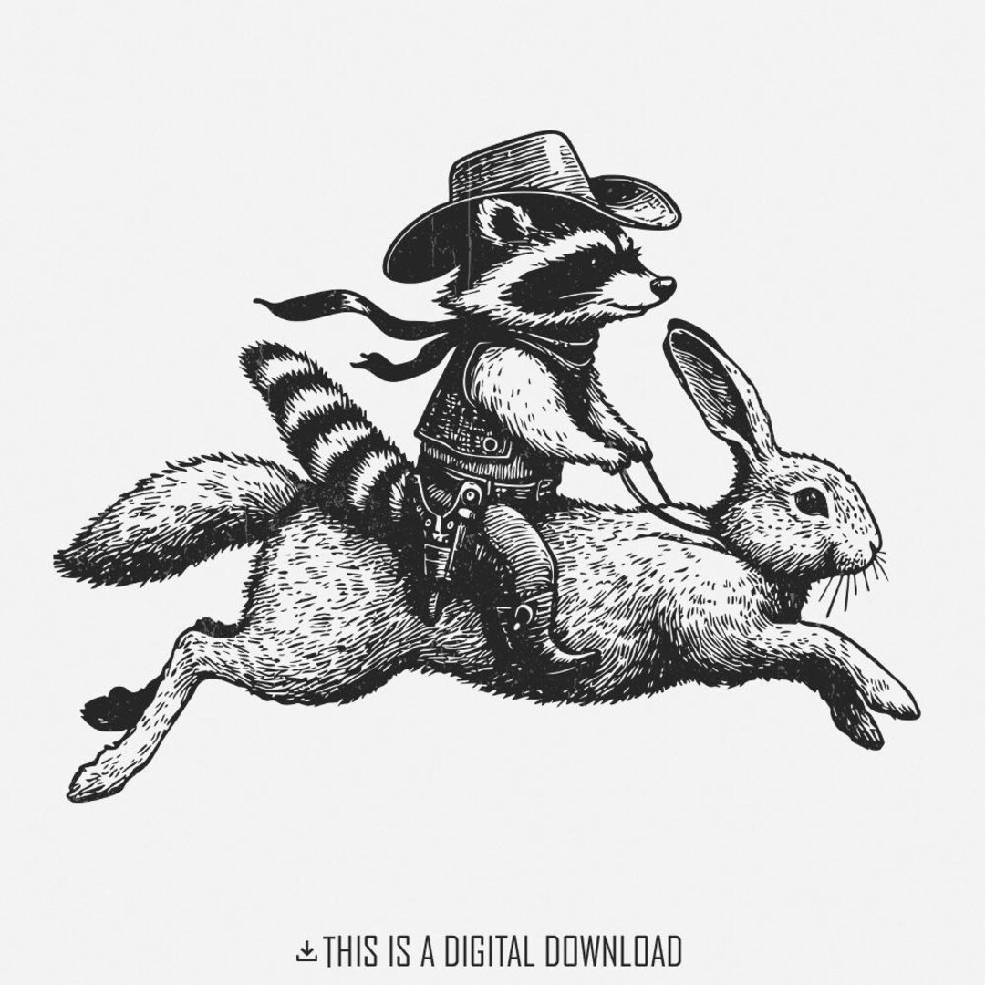 Cowboy Raccoon Riding Rabbit PNG, Funny Western Adventure, Cartoon ...