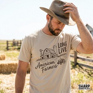 Long Live American Farmers, PNG Designs For Western Shirt Makers, Sublimation Patriotic Farm Barn Tractor Graphic Digital Download
