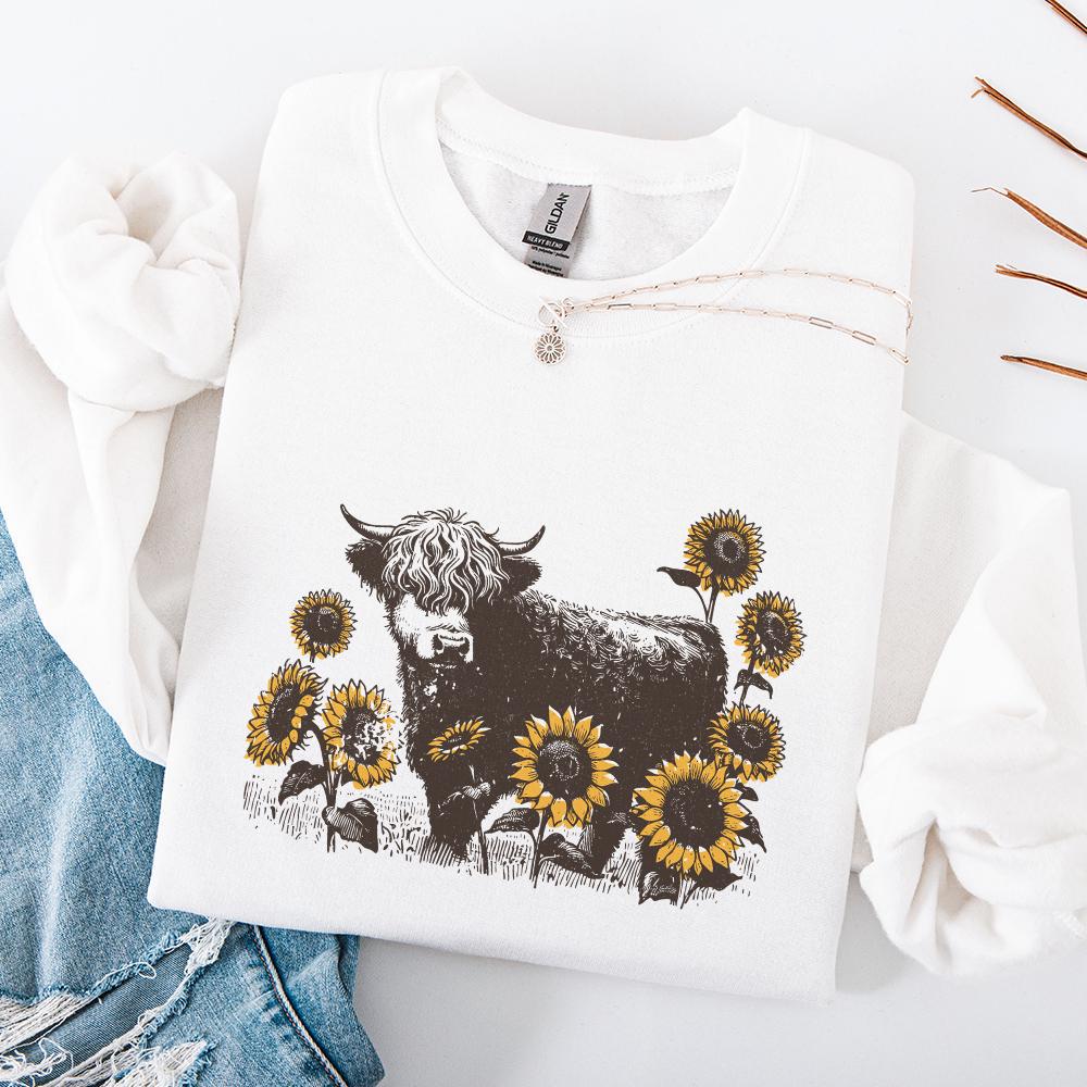 Highland Cow PNG Sunflowers Clipart, Farm Animal Sublimation Design ...