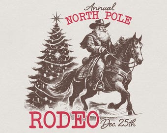 Cowboy Santa Western Christmas PNG, Retro Vintage Rodeo Design, Trendy Sublimation Download, Cute North Pole, Printable Digital Art
