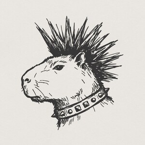 Punk Capybara PNG, Cool Animal Art Digital Download, Spiky Mohawk Capybara PNG Clipart For Shirt, Unique Capybara Lover Gift Tee PNG