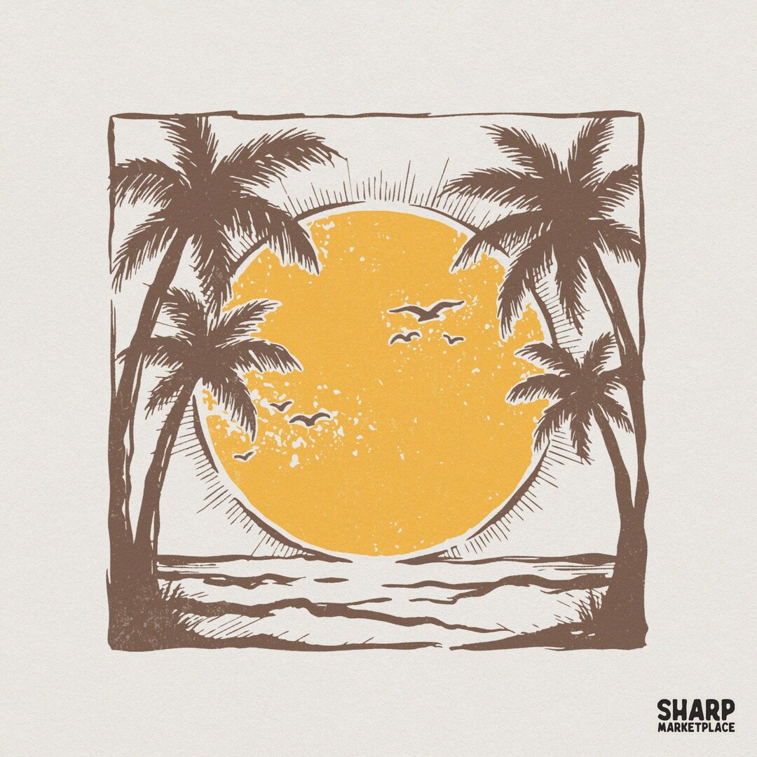 Vintage Sun PNG, Tropical Sunset Shirt Design, Palm Tree Beach Art ...