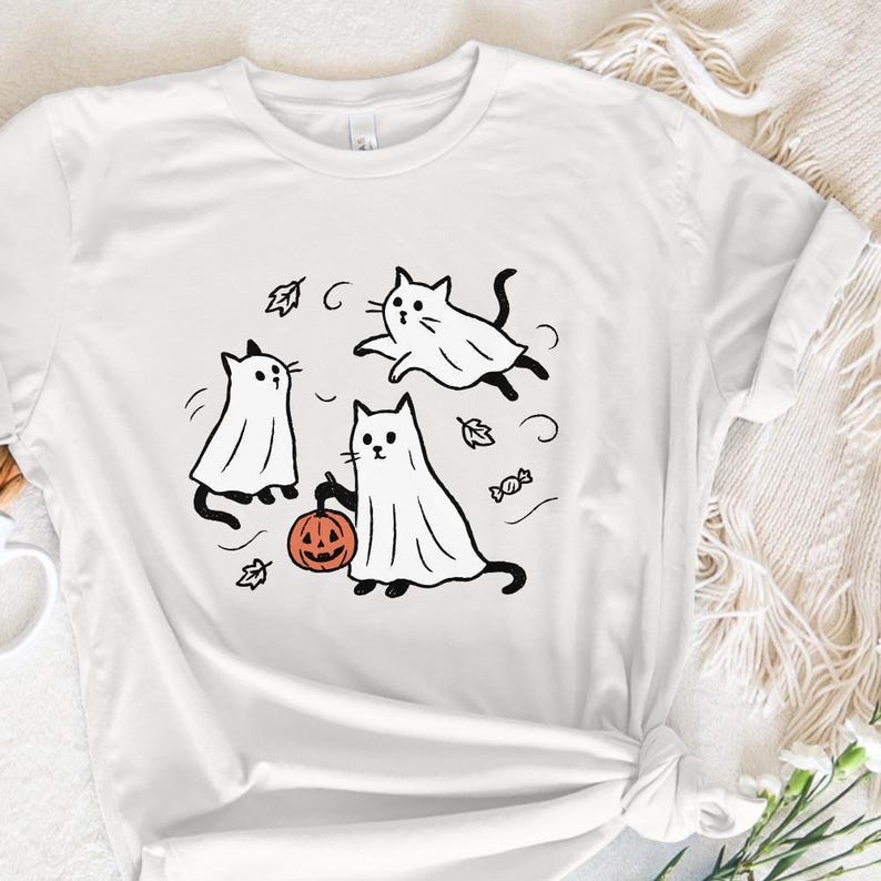 Ghost Cat PNG, Spooky Halloween Cat, Cute Black Cat PNG, Trick or Treat Cats Art, Pumpkin Bucket, Autumn Candy, High-Res Printable PNG File image 7