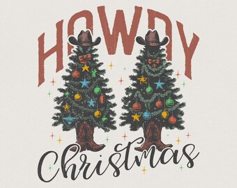 Howdy Christmas PNG, Western Christmas PNG, Retro Christmas Tree PNG, Cowgirl Christmas, Western Mama png, Merry Christmas Digital Download