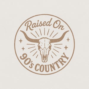 Raised On 90's Country PNG, Western Skull PNG, Vintage Rodeo Shirt, Country Music Gift, Retro Western Decor, Digital Printable Design image 1