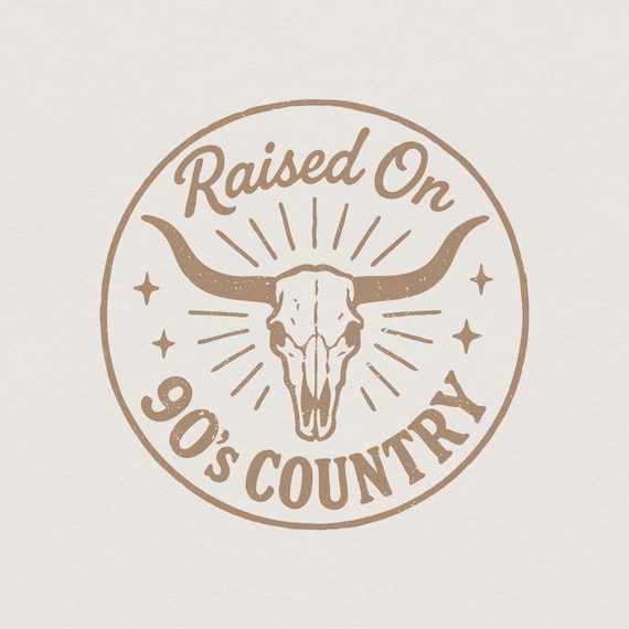Raised On 90's Country PNG, Western Skull PNG, Vintage Rodeo Shirt, Country Music Gift, Retro Western Decor, Digital Printable Design