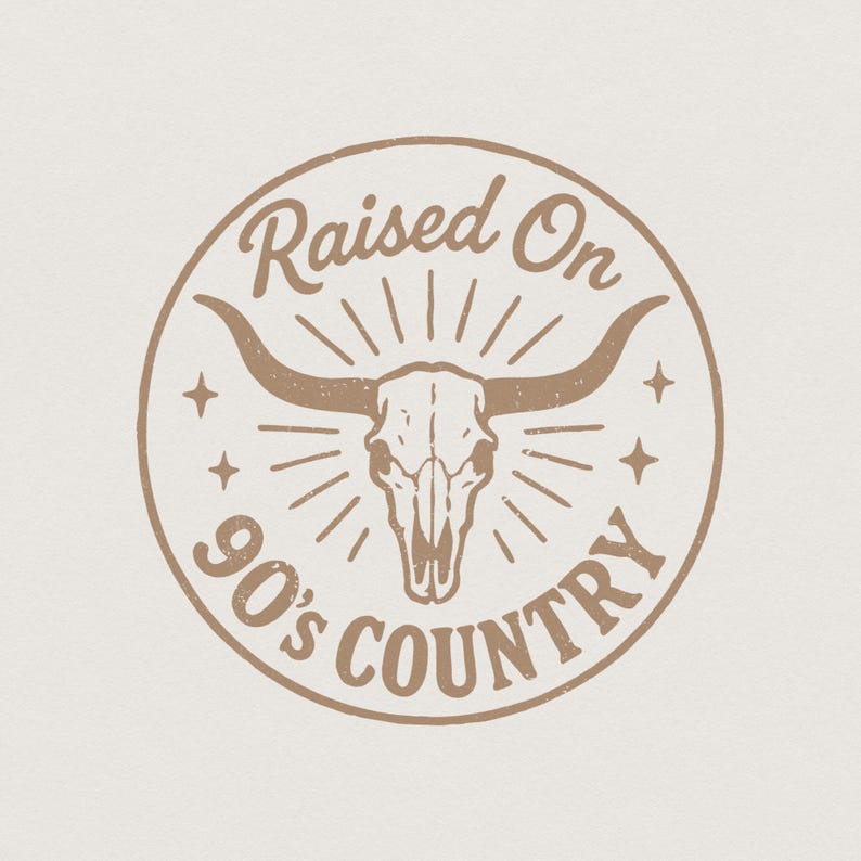Raised On 90's Country PNG, Western Skull PNG, Vintage Rodeo Shirt, Country Music Gift, Retro Western Decor, Digital Printable Design image 1
