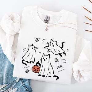 Ghost Cat PNG, Spooky Halloween Cat, Cute Black Cat PNG, Trick or Treat Cats Art, Pumpkin Bucket, Autumn Candy, High-Res Printable PNG File image 4