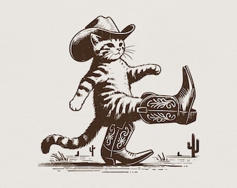 Gato Cowboy Engraçado PNG, Clipart Retrô do Velho Oeste (Download Digital)