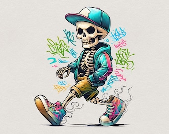 Gangster Skelett PNG digitaler Download, Urban Sublimation, Streetwear Schädel Kunst, Hip Hop Grafik-T-Shirt, Graffiti Clipart, Retro Schädel-Design