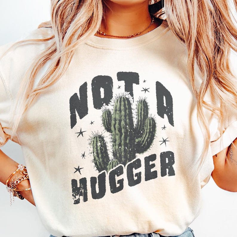 Not a Hugger Cactus PNG, Retro Sassy Shirt Design (Instant Download) image 2
