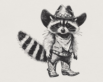 Funny Raccoon PNG, Cowboy Western Vibe, Trash Panda Western Cowboy, fichier numérique devis adulte, cadeau vintage pour amateur de raton laveur