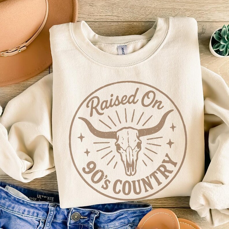Raised On 90's Country PNG, Western Skull PNG, Vintage Rodeo Shirt, Country Music Gift, Retro Western Decor, Digital Printable Design image 8