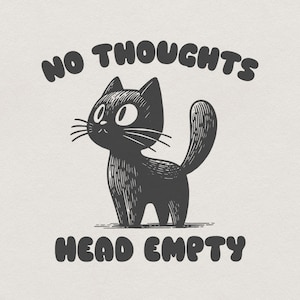 Gatto nero senza pensieri, testa vuota, gattino nero kawaii divertente, download digitale olografico, meme di gatti PNG SVG