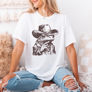 Grenouille cowboy PNG, grenouille drôle meme PNG, crapaud cowboy, sublimation tendance, design Western PNG, ambiance country rétro image 3