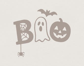 Boo Ghost Pumpkin Cute Halloween Shirt PNG, Retro Fall Spider Bat PNG Design for Kids, Spooky October Neutral Clipart Sublimation Art