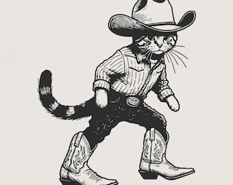 Gato Cowboy Vintage PNG, Cowboy Retrô PNG, Gato Cowboy Fofo, Design Engraçado do Oeste, Presente Nostálgico, Pôr do Sol no Deserto, Arte Digital Country