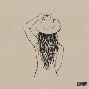 Minimal Cowgirl Hat Line Art, Western PNG For Shirt, Cowgirl PNG Back View, Cowboy PNG Desert Muse, Retro dtf Sublimation Download