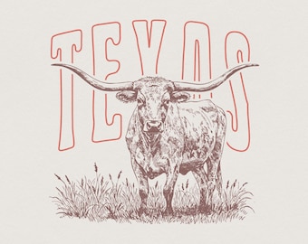 Texas Longhorn, Western PNG, Cowgirl Cowboy Country Design, Vintage Style Ranch Animal, Southwestern Sublimation