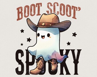 Boot Scoot Spooky PNG, Western Ghost PNG, Design rétro d'Halloween, graphique de chemise de cow-boy, chemise d'Halloween drôle png, saison effrayante PNG