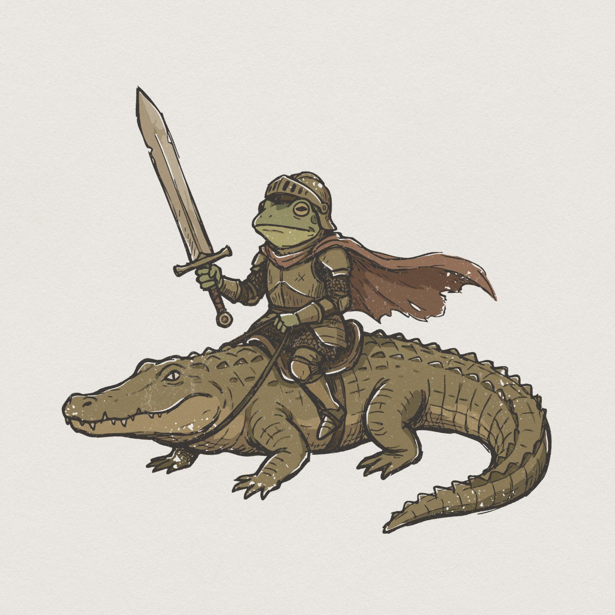 Knight Riding Alligator Frog Knight Riding Alligator PNG, Medieval Animal Art, Fantasy T Shirt ...