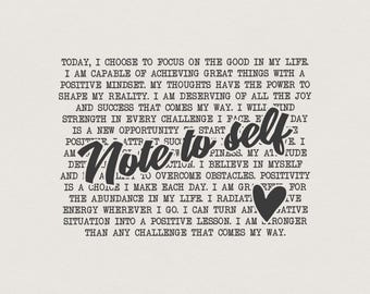 Note to Self PNG, Mental Health Motivational Sublimation Design, Positive Quotes, Self Love, Be Yourself, Inspirational, Healing PNG