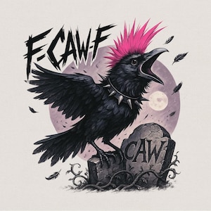 F CAW F, Gothic Rabe Kunst, lustiges Rabe Design Png, digitaler Download, sarkastische Sprüche, florale digitale Kunst, ästhetisches Raumdekor