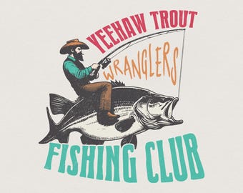 PNG de club de pesca del oeste moderno, descarga digital, pesca divertida, PNG de pesca vaquera, PNG de vaquero, diseños PNG para camisetas, sublimación
