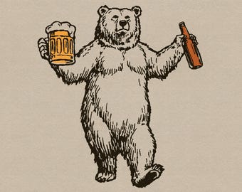 Beer Loving Dancing Polar Bear Art, Funny Fathers Day PNG, PNG Designs For Shirt PNG Gift, Sarcastic Dad Retro Tee Digital Download