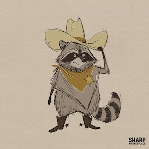Illustration de cowboy raton laveur occidental, conception drôle de chemise de PNG, PNG occidental, cowboy PNG, art de sublimation rétro de panda de poubelle