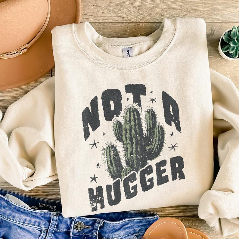 Not a Hugger Cactus PNG, Retro Sassy Shirt Design (Instant Download) image 4