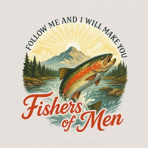 Pescadores de hombres PNG, Arte cristiano de pesca, Póster con versículo bíblico, Diseño basado en la fe, Descarga digital, Decoración del hogar, Sublimación PNG