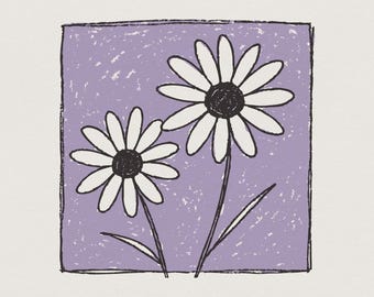 Purple Background Daisies PNG, Hand Drawn Daisy Flower Sublimation, Retro Floral Art, Trendy Vintage Botanical Clipart, Aesthetic Shirt PNG