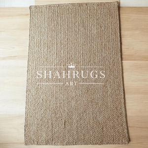 Handwoven Beige Wool Braided Rug: Custom Size Yarn Carpet