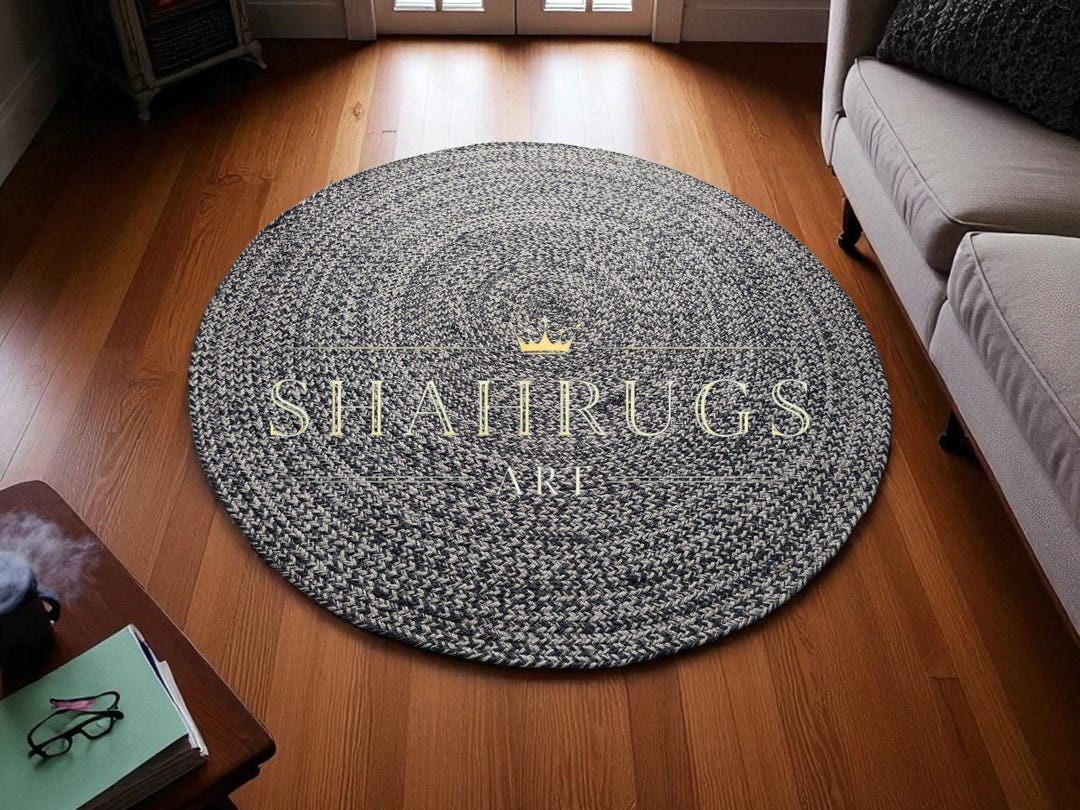 Hay Like Round Rug Round Jute Braided Rug, Black Grey Heathered Circle Mat, Rustic ...
