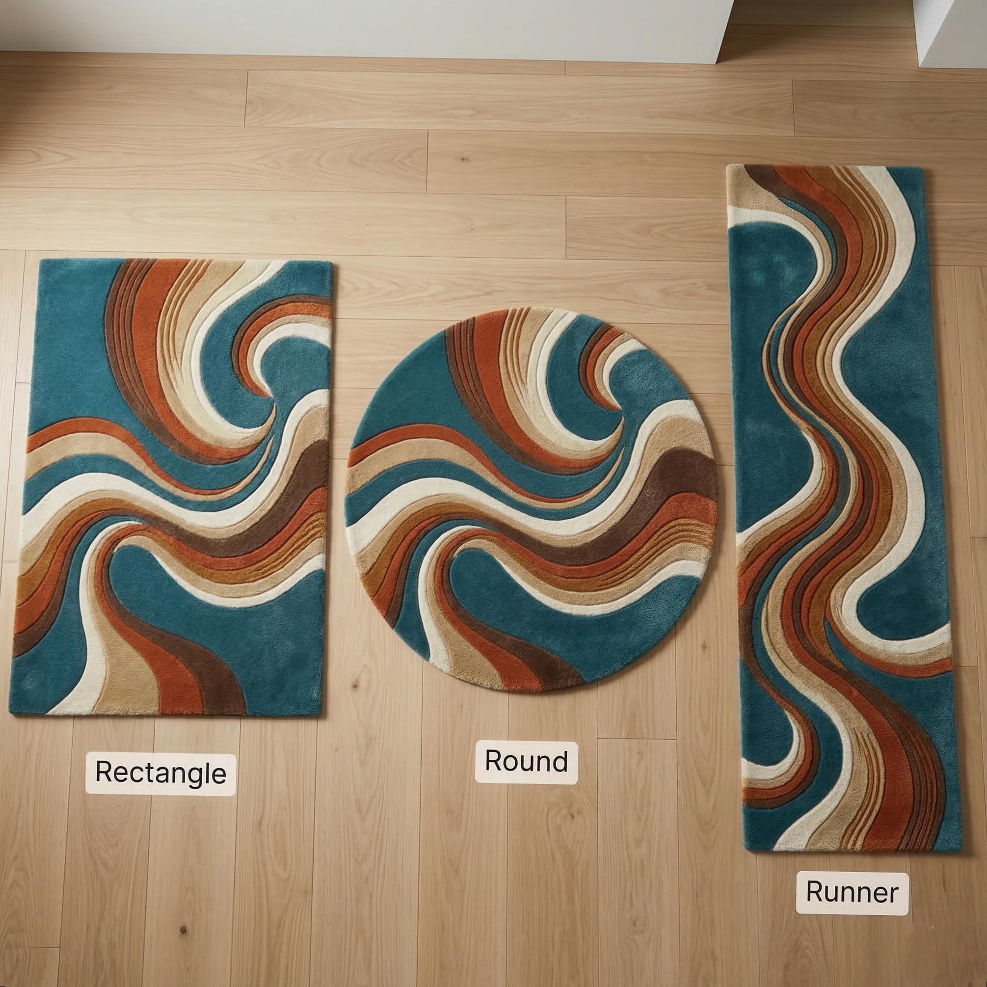 Abstract Wavy Area Rug, Retro Wave Pattern, Teal Orange Wool, Modern ...