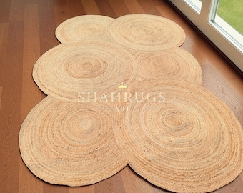handmade jute round rug natural beige brown boho rustic accent durable area carpet for living room, bedroom, entryway