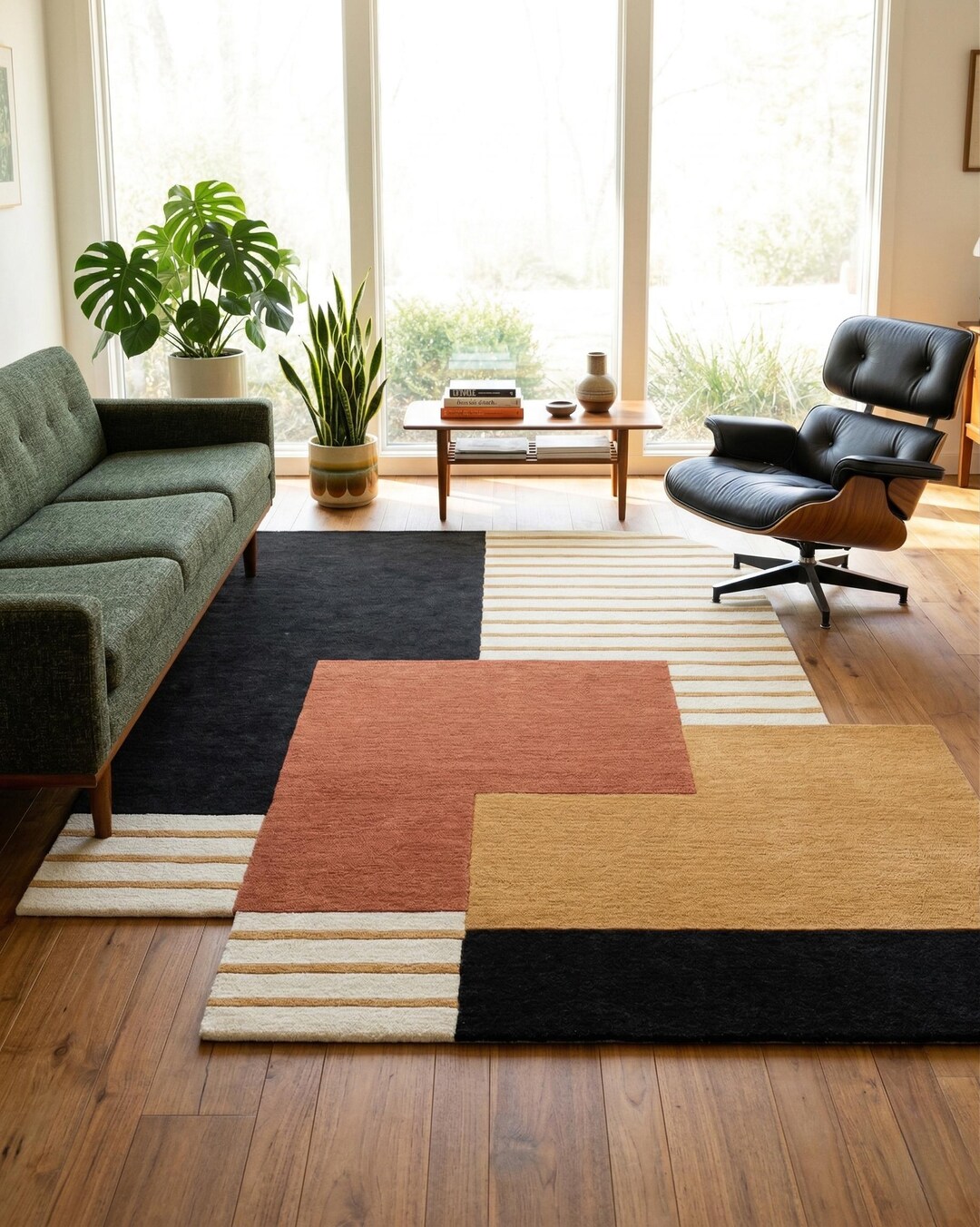 Asymmetrical Color Block Rug, Mid Century Modern Area Rug, Bauhaus ...