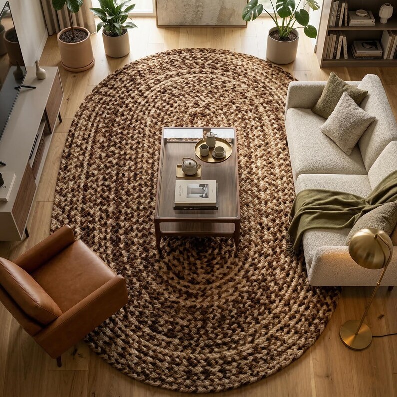 Eclectic Round Wool Rugs Handmade Round Wool Braided Rug - Concentric Earthy Brown & Beige ...