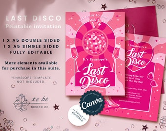 Last Disco Fully Editable A5 Printable Bachelorette Invitation