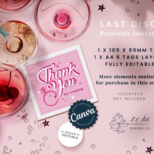 Last Disco Bachelorette Template Thank You Tags Printable Fully Editable Canva image 1