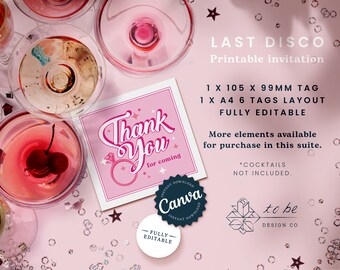 Last Disco Bachelorette Template Thank You Tags Printable Fully Editable Canva