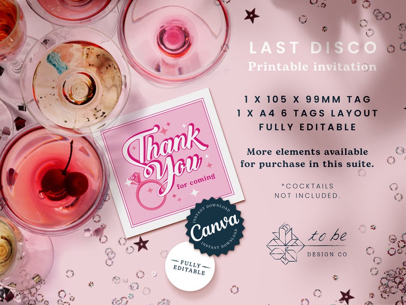 Last Disco Bachelorette Template Thank You Tags Printable Fully Editable Canva image 1