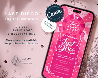 Last Disco Fully Editable Digital Bachelorette Invitation