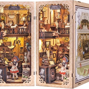 Grandfather&#39;s Antique Store DIY Book Nook Doll House, Wooden 3D Puzzle LED Light, Miniature Dollhouse Bookend Bookshelf, Gift for Kids Adult