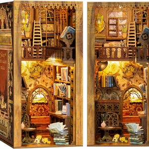 DIY Book Nook Kit, Eternal Bookstore, Bücherregal Einsatz Dekor mit LED-Licht und Staubschutz, Miniatur-Puppenhaus, handgemachte Geschenkideen