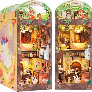Mole&#39;s Apartment DIY Book Nook Doll House, Wooden 3D Puzzle With LED Light, Miniature Dollhouse Bookend Stand, Bookshelf Insert Gift Toys