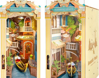 Romantiskt Venedig Rolife DIY Bokhörna Bokhyllinsats Trämöbeldekor Miniatyrdockhus 3D Träpussel DIY Trämodellbyggsats