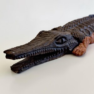 Antique Wooden Crocodile Sculpture, Unique Statue, Wood Carving, African Animal Figurine, Crocodile Figures